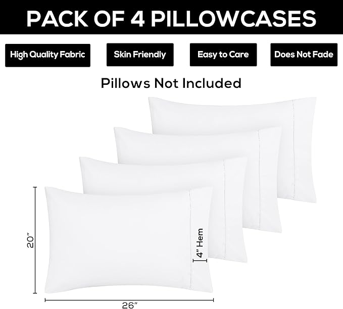 Utopia Bedding Standard Pillow Cases - Pack of 4 - Envelope Closure - Soft Brushed Microfiber Fabric - Shrinkage and Fade Resistant Pillow Covers Standard Size 20 X 26 Inches (Standard, White)