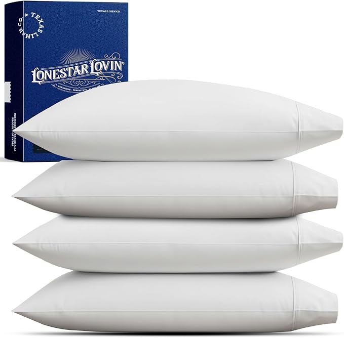 TEXAS LINEN CO. 100% Egyptian Cotton King Size Pillow Cases Set of 4 - Luxury 1000 Series Lonestar Lovin' Collection Cotton Pillowcases (2 Pair, Silver), Extra Long Staple Hotel Pillow Cases