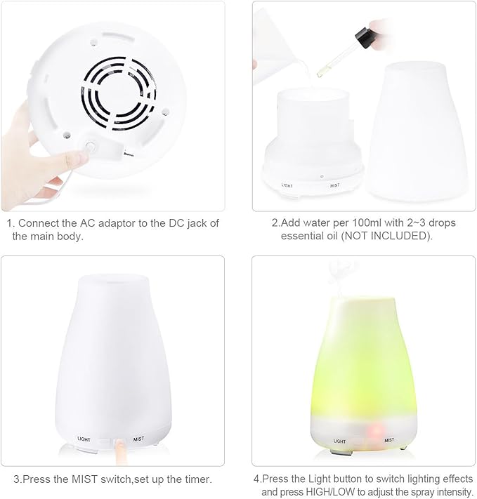 Yoidesu Mini Essential Oil Diffuser Wood Grain 100ml with Auto Spray Portable for Bedroom Office, Waterless Shut Off, Gift