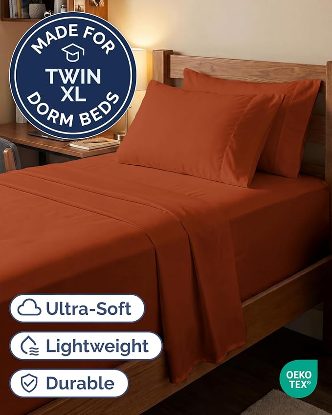 Extra Deep Twin XL Sheet Set - 4 Piece Breathable and Cooling Sheets - Hotel Luxury Bedding for Women, Men, Kids & Teens - Easy & Secure Fit - Soft and Wrinkle Free - Extra Deep Pockets - Terracotta
