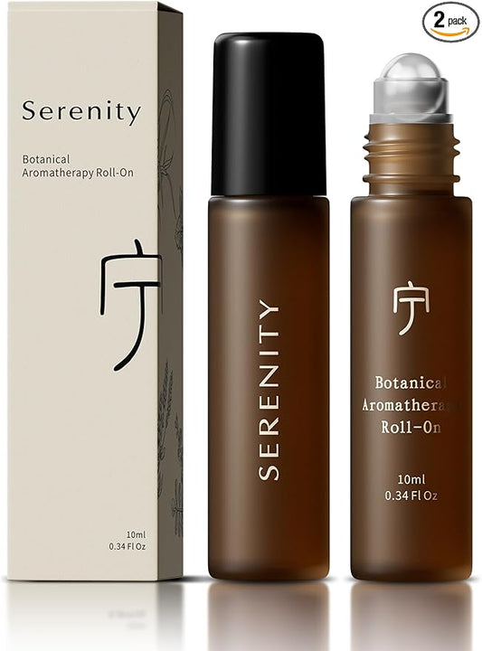 2Pack Serenity Calming Roll-On Essential Oil Blend for Stress Relief - with Lavender, Frankincense & Myrrh - 10ml Travel Size, Prediluted & Skin-Safe for Relaxation & Aromatherapy