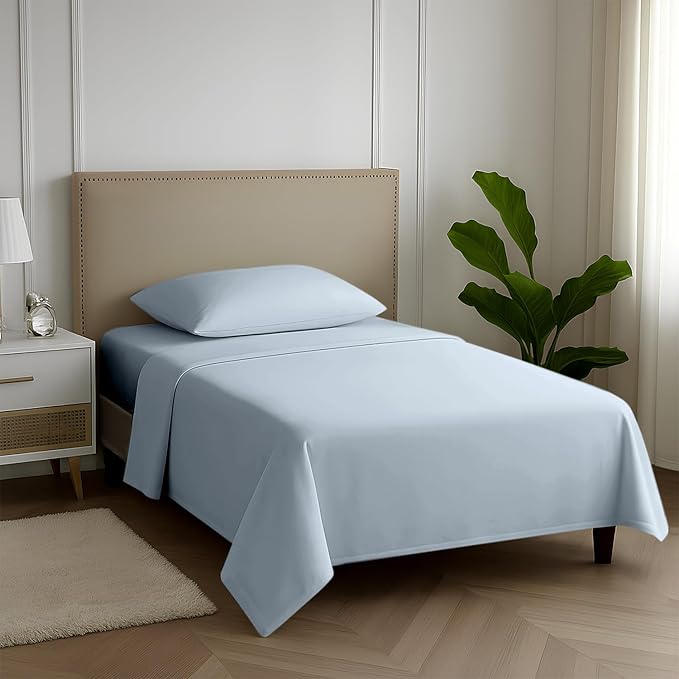 Carressa Linen 100% Egyptian Cotton Twin XL Sheets Set - 600 Series Hydrangeas Collection Luxury Egyptian Cotton Sheets Twin XL Size (3 PC, Light Blue), 16" Deep Pocket, Sateen Weave Bedding