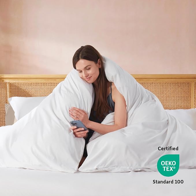 Nestl Full Duvet Cover Set with Comforter Insert - White 4 Piece 80x90 Duvet Cover & 2 Pillow Shams with White Quilted Down Alternative Comforter, Ultra Soft, All Season