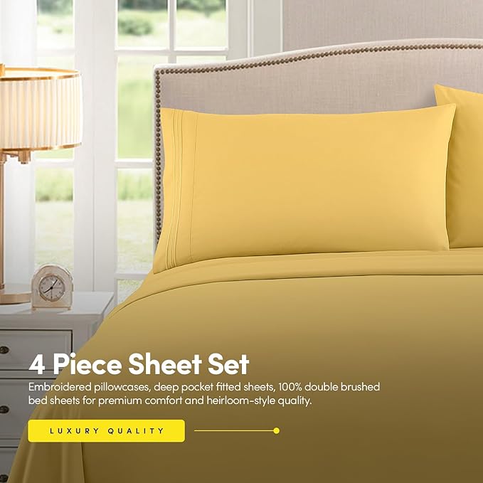 1500 Supreme Collection King Sheet Sets Yellow - Luxury Hotel Bed Sheets and Pillowcase Set for King Mattress - Extra Soft, Elastic Corner Straps, Deep Pocket Sheets, King Yellow