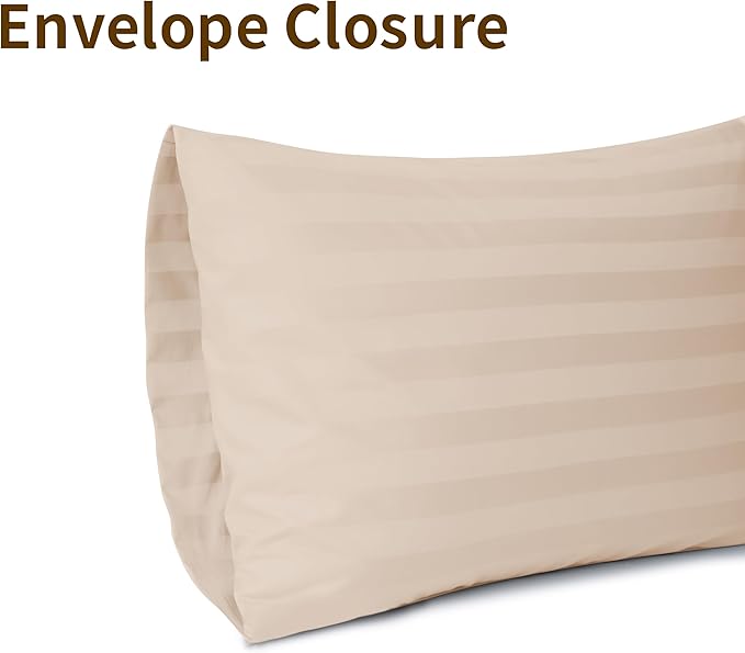 100% Egyptian Cotton Pillow Cases Set of 2,King Size 400 Thread Count Cooling Pillowcases,Soft and Breathable Pillow Covers with Envelope Closure,20x36 Inches,Striped Beige