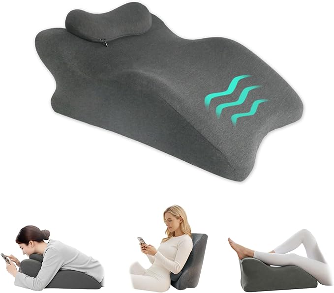 Ergonomic Wedge Prone Pillow,Memory Foam Multi-Functional Bed Pillow,Reading Pillow,Ideal for Bed Breaks,Massage,Reading,Back Support,Sleeping,and Leg Pain Relief