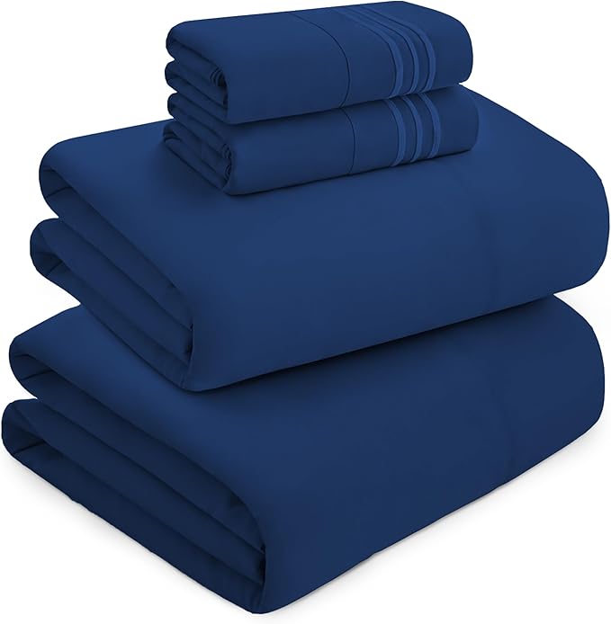Mocassi Luxury Split King 5-Piece Sheet Set - 1800 Premium Hotel Quality - Easy-Fit, Wrinkle, Fade Resistant Bed Sheets and Pillowcases - All Around Elastic Fitted Sheet, Deep Pocket, Navy
