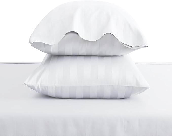 100% Egyptian Cotton Pillow Cases Set of 2, Standard Size 400 Thread Count Cooling Pillowcases, Soft and Breathable Pillow Covers with Envelope Closure, 20x26 Inches (Standard, Striped White)