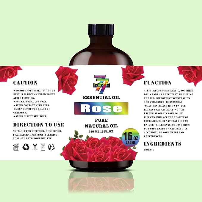 Rose Essential Oil - Rose Oils for Diffusers, Humidifiers, DIY Candles, Soap, Cleaning, Home, Office, Yoga, Massage, Gifts - 16 fl oz (480 ml) - GV77ZF