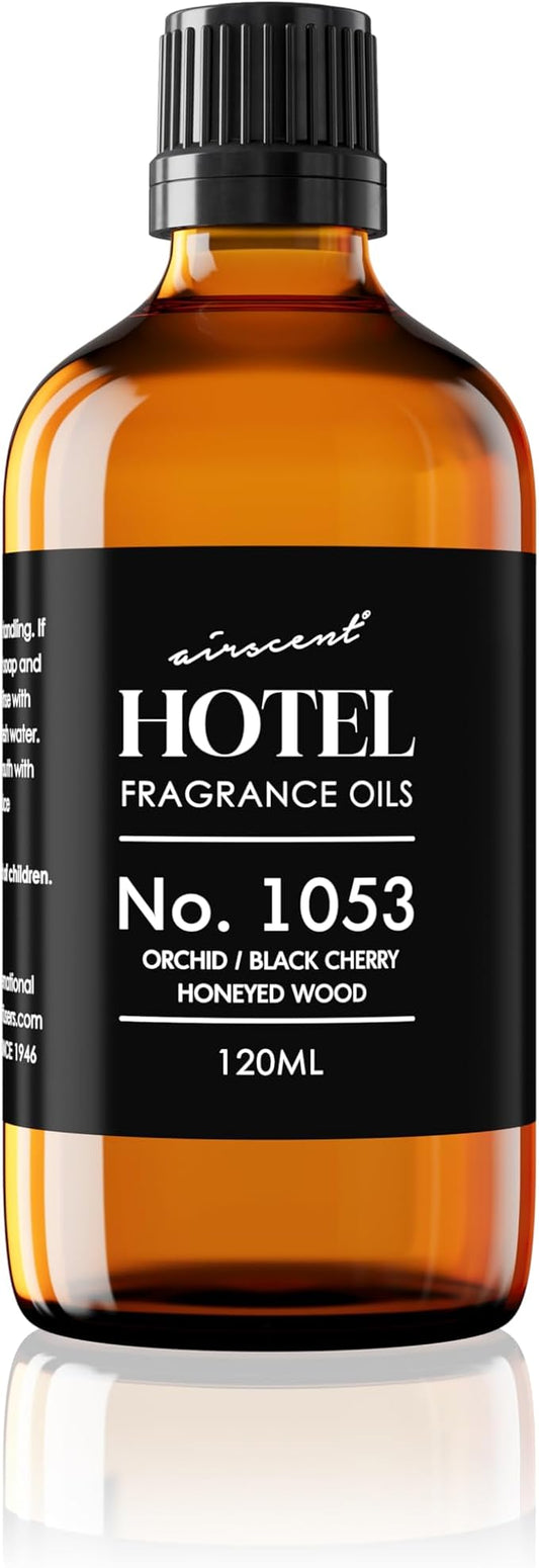 AirScent Black Orchid Hotel Diffuser Oil No. 1053 - Orchid Black Cherry Honeyed Wood - Premium Fragrance Oil for Ultrasonic and Waterless Diffusers and Crafting - 120 mL, 4 fl oz Glass Bottle