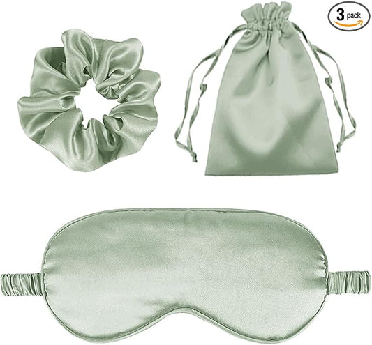 3Pcs Satin Eye Mask Silk Sleep Masks Set Silky Blindfold Eyeshade Blackout Eyes Cover Pouches Bag Scrunchy Wedding Gift