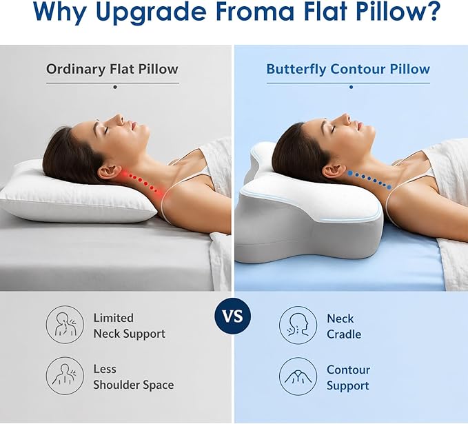 Cervical Pillow for Neck Pain Relief, Sleep Apnea Pillow, Cooling Memory Foam Pillow Ergonomic Orthopedic Contour for Side, Back and Stomach Sleepers, 2 in 1 Neck Shoulder Relief System Bed Pillow