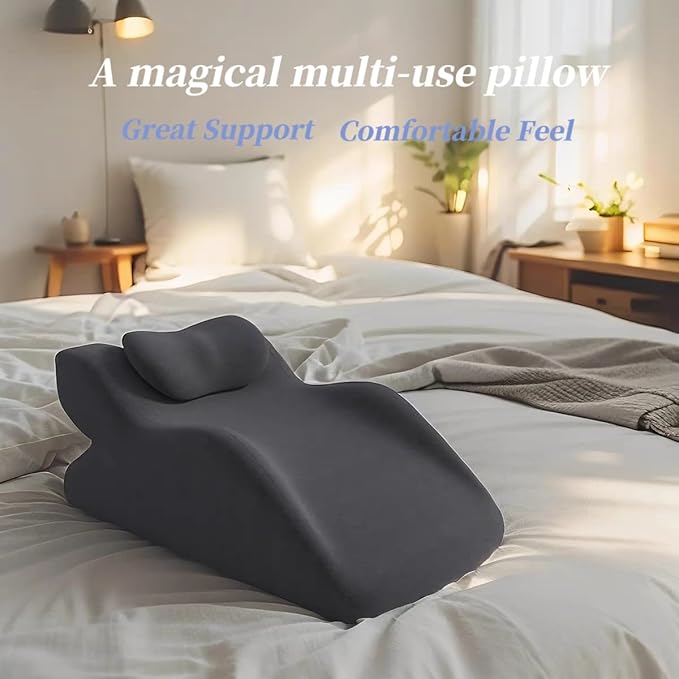 Memory Foam Wedge Pillow for Sleeping and Reading, Ergonomic Multi-Purpose Backrest, Superior Neck & Shoulder Support with Removable Cover (Dark Gray)