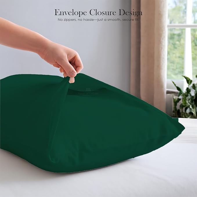 400 Thread Count 100% Egyptian Cotton Queen Size Pillowcases Set of 4, Soft & Breathable Sateen Weave, Envelope Closure, Hotel Luxury Bed Linen, Durable & Fade Resistant, 20"x30", Olive