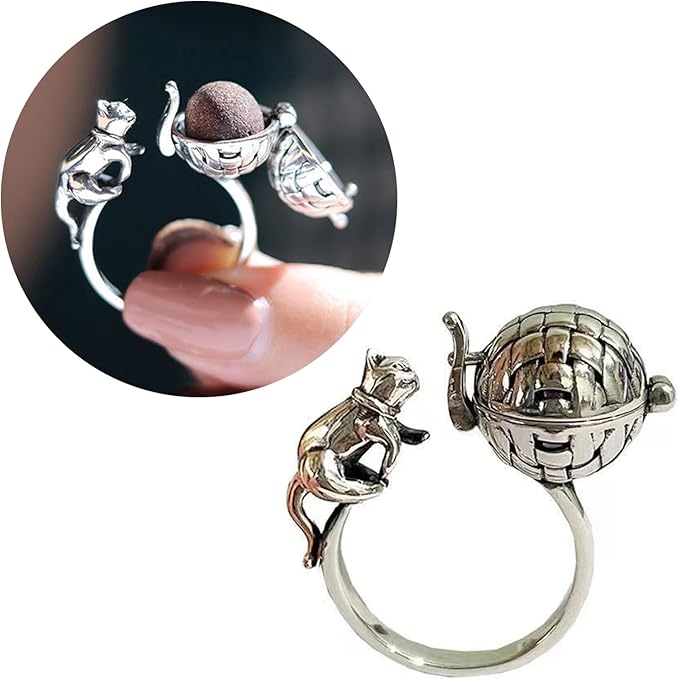 Adjustable Aromatherapy Finger Rings Jewelry with Essential Oil Diffuser Vintage Style Rings Accessory for Women Girls