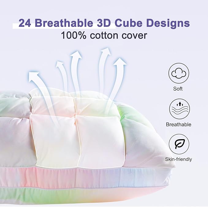 YOUR MOON Soft Pillows for Sleeping, Support Bed Pillows, Fluffy Down Alternative Pillow, Luxury Hotel Gel Pillows for Side Sleeping Queen Size (Rainbow)