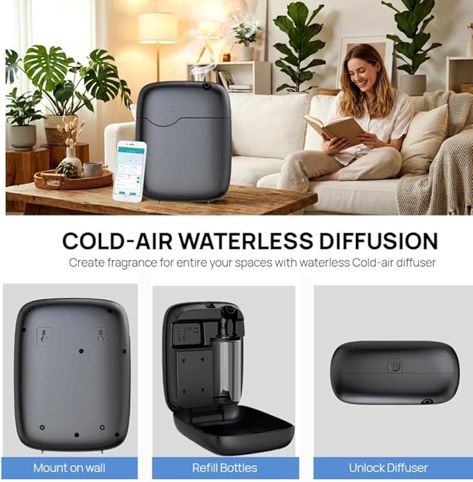 Kevinleo Waterless Essential Oil Diffuser – Bluetooth App Control, 2000 sq ft Coverage, Cold Air Atomizing for Home Office Commercial Use - 3pcs Oil Included (20ml/Bottle)