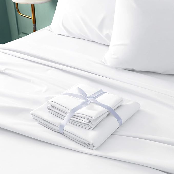 BYSURE Hotel Luxury Bed Sheets Set 4 Piece(Twin XL, White) - Super Soft 1800 Thread Count 100% Microfiber Sheets with Deep Pockets, Wrinkle & Fade Resistant