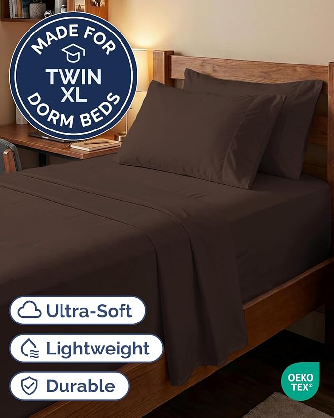 Extra Deep Twin XL Sheet Set - 4 Piece Breathable and Cooling Sheets - Hotel Luxury Bedding for Women, Men, Kids & Teens - Easy & Secure Fit - Soft, Wrinkle Free and Comfy - Extra Deep Pockets - Brown