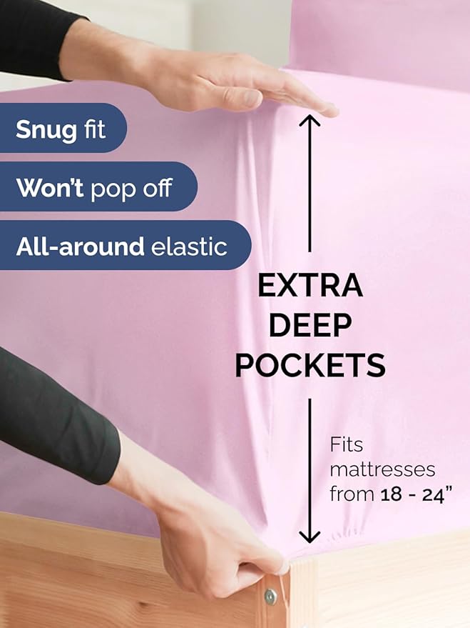 Extra Deep Twin Sheet Set - 3 Piece Breathable & Cooling Bed Sheets - Easily Fits 18 to 24 inch Mattress - Ultra Soft, Wrinkle & Fade Free with Extra Deep Pockets - Hotel Luxury Bedding - Light Pink