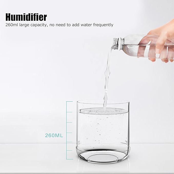 260ml USB Desktop Humidifier, Mini Air Diffuser with Night Light, Quiet Mist Humidifier for Home Office, One - Button Dual Mist Mode, Leak - Proof Design (White)