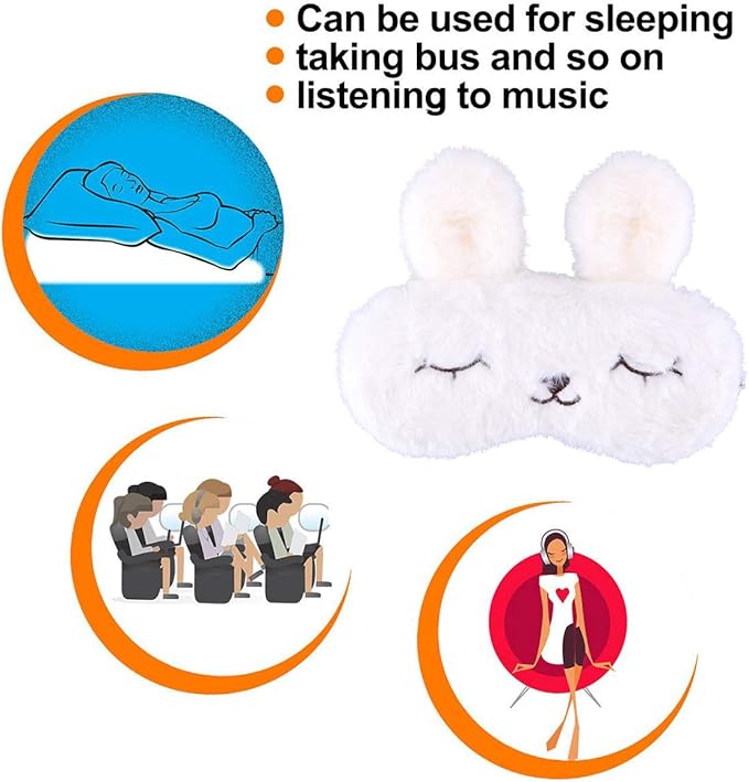 Easter Bunny Sleeping Mask, Soft Fluffy Plush Rabbit Blindfold Novelty Sleep Mask Eye Cover Eyeshade for Kids Girls Boys Women Men Night Nap Travel Meditation (White, Rabbit)