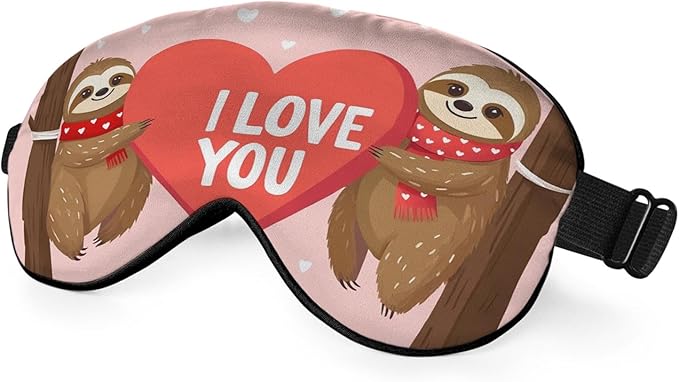 Brown Sloths Eye Mask Sleeping Mask Love Animal Big Red Heart I Love You Sweet Quote Sleep Masks Silky Soft Eye Cover for Women Men Shading Blindfold for Air Travel Sleeping