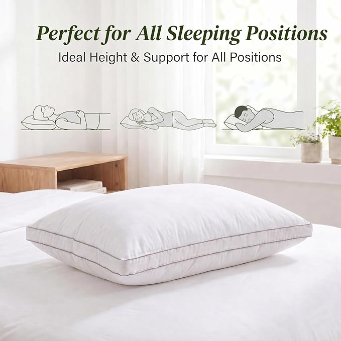 Goose Down Pillow, Standard Size Set of 1 with 3-Layer Design, Hotel Down Bed Pillow for Side, Back, and Stomach Sleepers, Soft 600 Thread Count Cotton Cover–Luxury Hotel Pillows Quality(20" x 26")