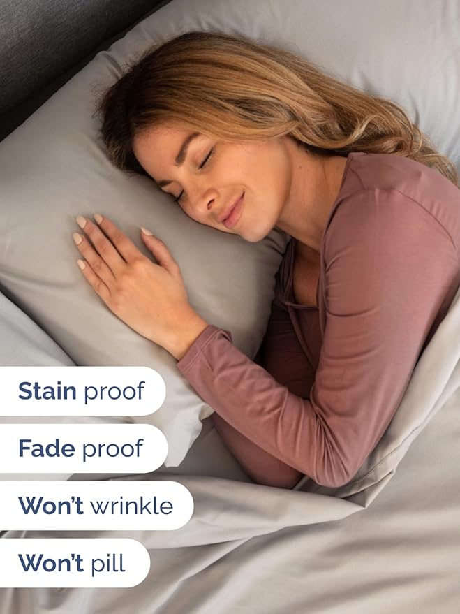 Extra Deep Split King Sheet Set - 7 Piece Breathable and Cooling Sheets - Hotel Luxury Bedding for Women, Men, Kids & Teens - Easy Secure Fit - Soft & Wrinkle Free - Extra Deep Pockets - Light Grey