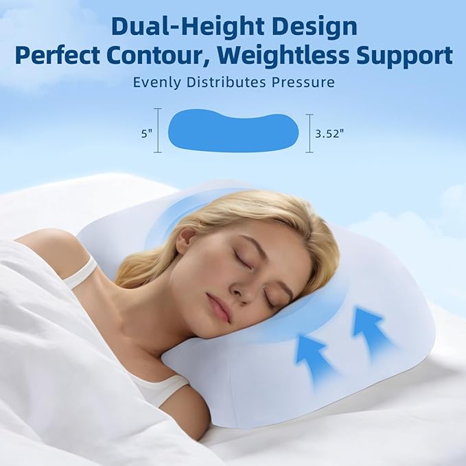 Cooling Memory Foam Pillow for Side Sleepers – Ergonomic Neck Pillow for Adults, Dual-Height 5" & 3.5" Adjustable Loft, Washable Cover, Slow Rebound, Cervical Support for Deep Sleep