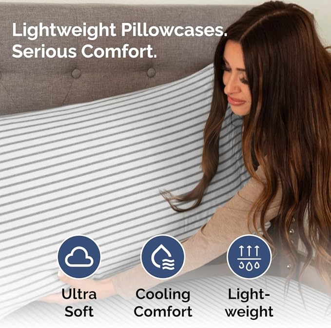 King Standard Pillow Cases Set of 2 - Ultra-Soft Hotel Quality Pillowcase Covers - Comfy, Cozy & Fade Free - Wrinkle Resistant - Machine Washable Pillow Protectors - 2 Piece Set - Grey Stripes 2