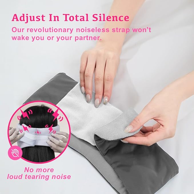 Silent Fastener Wide Sleep Mask with Ear Cover, Dual-Sided Cozy and Silky Eye Mask for Sleep, No Strap Satin Sleeping Eye Mask for Long Hair, Comfortable Eye Mask for Travel