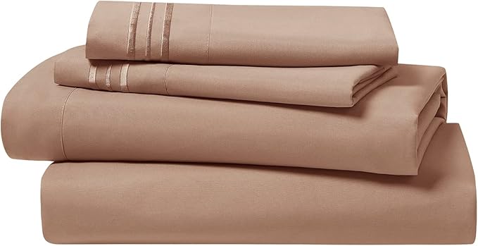 Clara Clark Bed Sheets, Premier 1800 Series 4 Piece Bed Sheet Set, Deep Pocket, Wrinkle, Fade, Stain Resistant, Luxury Soft Bedding Sheets & Pillowcases, Twin, Taupe Sand