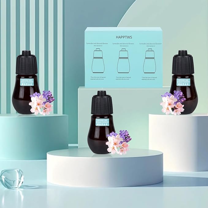 HAPPTWS 3-Pack Essential Oil Kit - Diffuser Oil Use to HAPPTWS Waterless Diffuser Almond Flower Lavender Blend Essential Oil