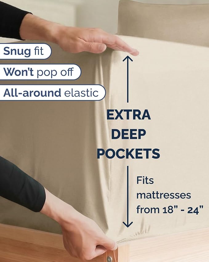 Extra Deep Twin XL Sheet Set - 3 Piece Breathable & Cooling Bed Sheets - Easily Fits 18 to 24 inch Mattress - Ultra Soft, Wrinkle & Fade Free w/ Extra Deep Pockets - Comfy Hotel Luxury Bedding - Cream
