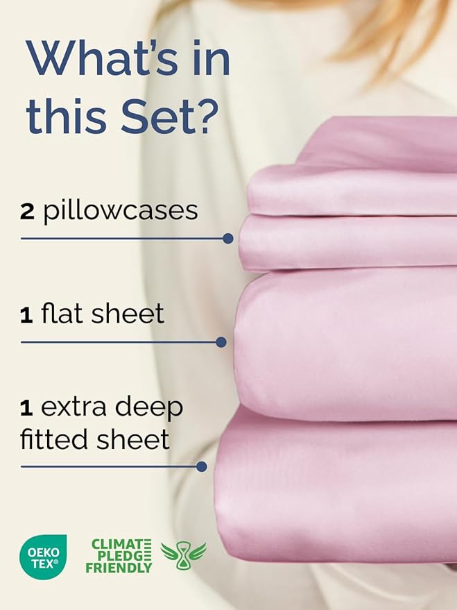 Extra Deep Full Sheet Set - 4 Piece Breathable & Cooling Bed Sheets - Easily Fits 18 to 24 inch Mattress - Ultra Soft, Wrinkle & Fade Free with Extra Deep Pockets - Hotel Luxury Bedding - Light Pink