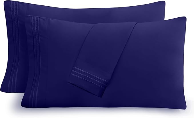 Mocassi 2-Piece Premium King Pillowcase Set 1800 Series Hotel Quality Microfiber - Soft and Breathable with 3-Line Embroidery Wrinkle and Stain Resistant, Easy Care, 20" x 40", Imperial Blue