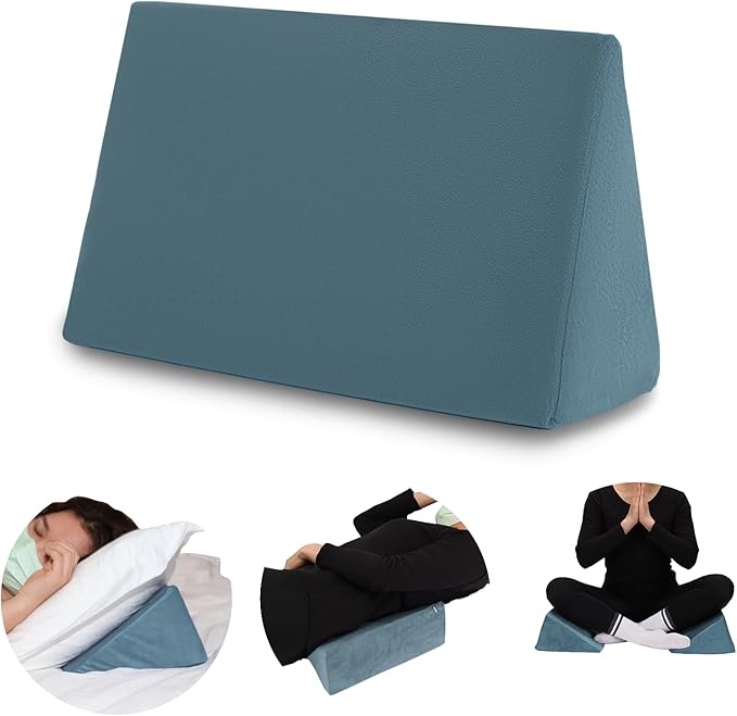 Small Wedge Pillow, Wedge Pillow for Bed Sores, Positioning Wedge, Mini Pillow for Laptop and Yoga, Small Foam Wedge for Chair (1 Unit, Light Blue)