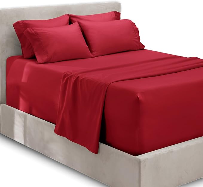 Hearth & Harbor Extra Deep Pocket Sheets - Fits Mattress 18-24 Inches Deep - Extra Deep Pocket Twin XL Sheets Sets - 4 Piece Twin XL Size - Burgundy