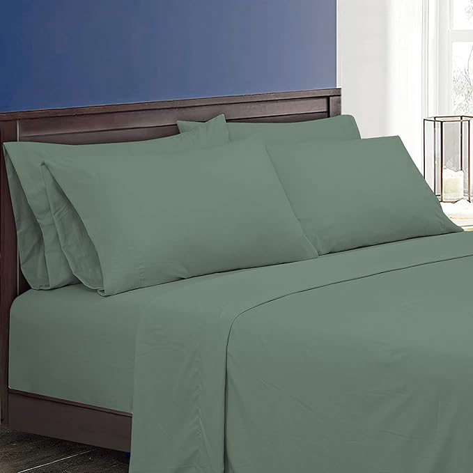 ROYALE LINENS 4 Piece Full Sheets Set - Soft Brushed 1800 Microfiber Bedding - 1 Fitted and 1 Flat Sheet, 2 Pillow case - Wrinkle Free & Fade Resistant - Hotel Luxury Bed Sheets Set (Green Bay, Full)
