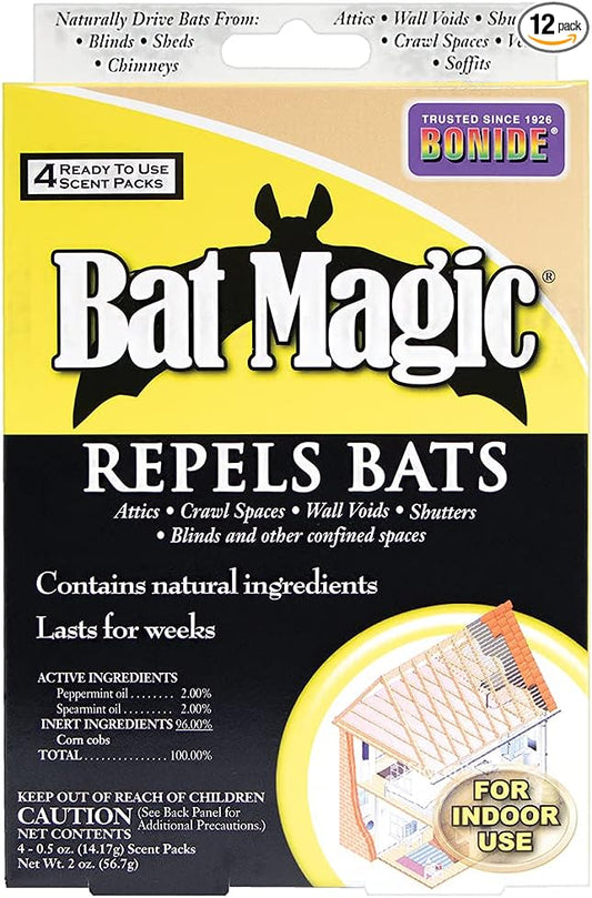 Bonide Bat Magic Bat Repellent, Pack of 48 Ready-to-Use Peppermint Oil Scent Packs for Long Lasting Indoor Bat Control
