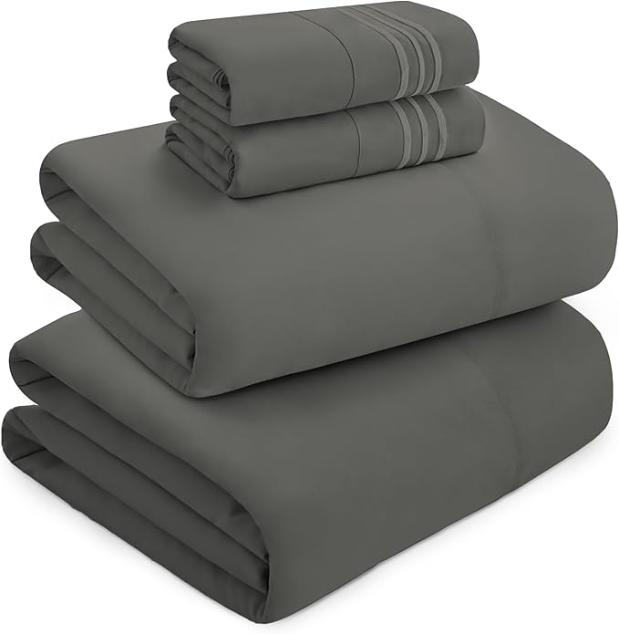 Mocassi Luxury Twin XL 4-Piece Sheet Set - 1800 Premium Hotel Quality - Easy-Fit, Wrinkle, Fade Resistant Bed Sheets and Pillowcases - All Around Elastic Fitted Sheet, Deep Pocket, Gray