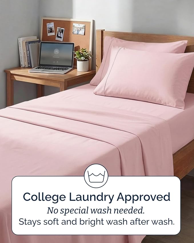 Extra Deep Twin XL Sheet Set - 4 Piece Breathable and Cooling Sheets - Hotel Luxury Bedding for Women, Men, Kids & Teens - Easy & Secure Fit - Soft and Wrinkle Free - Extra Deep Pockets - Baby Pink