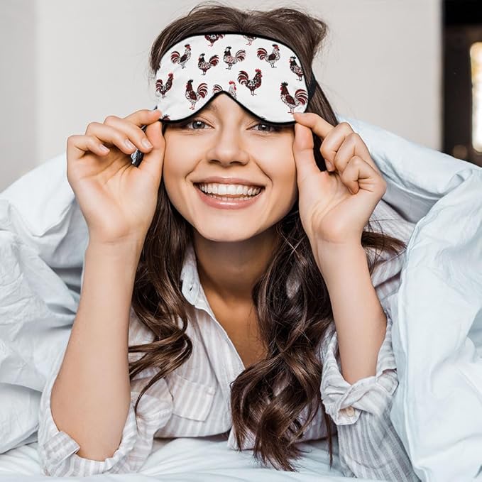 Rooster Sleep Eye Mask Rooster Pecking Chicken Cute Funny Animal Chinese Paiting Silk Eye Mask Sleeping Soft Eye Shade Cover for Women Boy Girl Travel with Elastic Strap