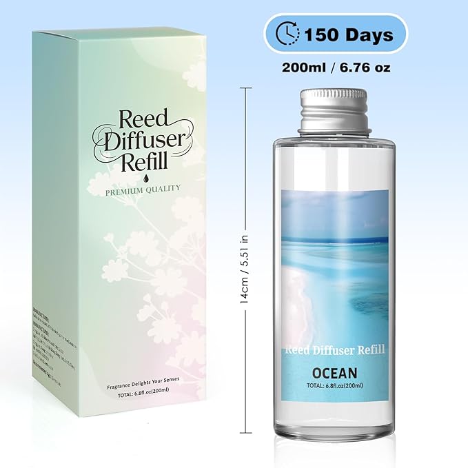 SCENTORINI Reed Diffuser Oil Refill, Ocean Diffuser Oil 6.76 Fl Oz, Natural Scented Essential Oil Refill Long Lasting Home Fragrance for Bathroom Room Spa Aromatherapy Hotel Decor