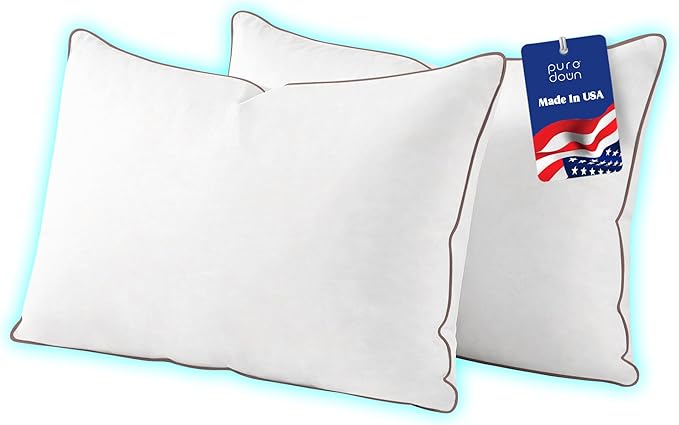 puredown® Made in USA Goose Feather Down Pillows, Standard Size Set of 2, 100% Cotton Cover, Bed Feather Pillows for Sleepering