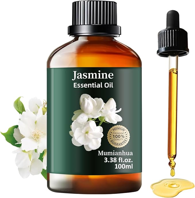 Jasmine Essential Oil, Pure Jasmine Oil Mumianhua Nighttime Floral Bliss for Pillow Mist & Luxurious Perfume, Bedroom Diffuser & Skin Elixir, 3.38 Fl Oz