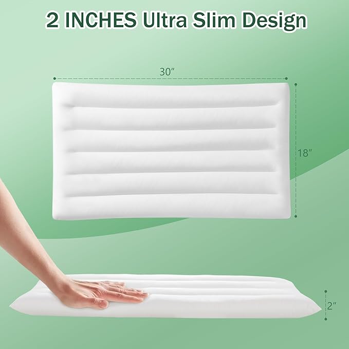 SILUI Ultra Thin Flat Pillows for Sleeping 2 Inch Height - Queen Size Set of 1 Pack Hypoallergenic Slim Low Bed Pillow with Down Alternative Fill for Back Stomach Sleepers, 18x30 Inches