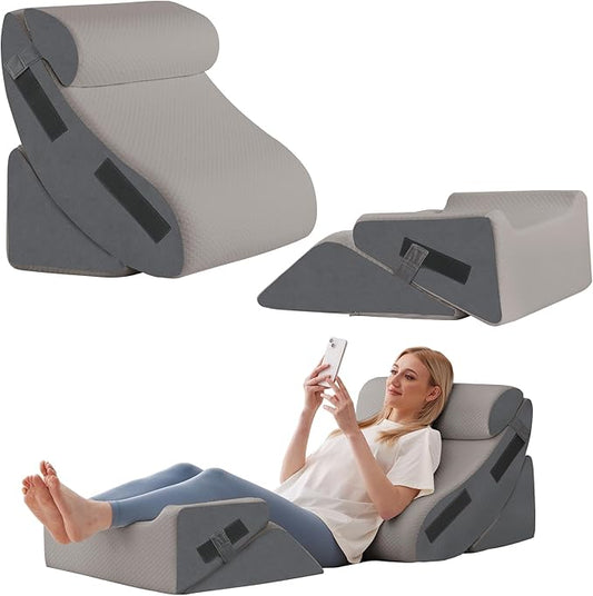 Ahpmeoa 5Pcs Wedge Pillow Set for After Surgery, Orthopedic Bed Wedge Pillow Set for Post Surgery, Acid Reflux Relief, Sleeping, Back Pain Relief, Adjustable Back Pillow for Bed Sitting up, Grey