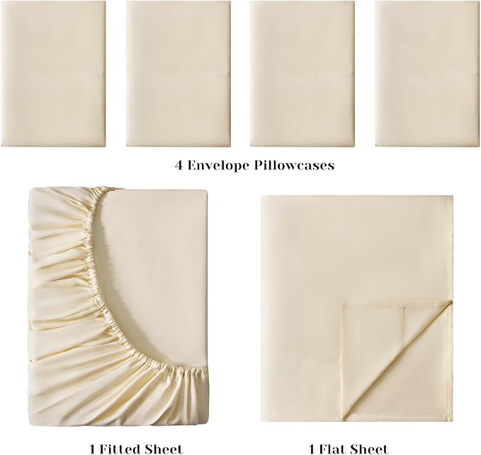 BYSURE 6 Pieces Bed Sheets Set(King, Cream/Beige) - Hotel Luxury Super Soft 1800 Thread Count 100% Microfiber Sheets with Deep Pockets, Wrinkle & Fade Resistant